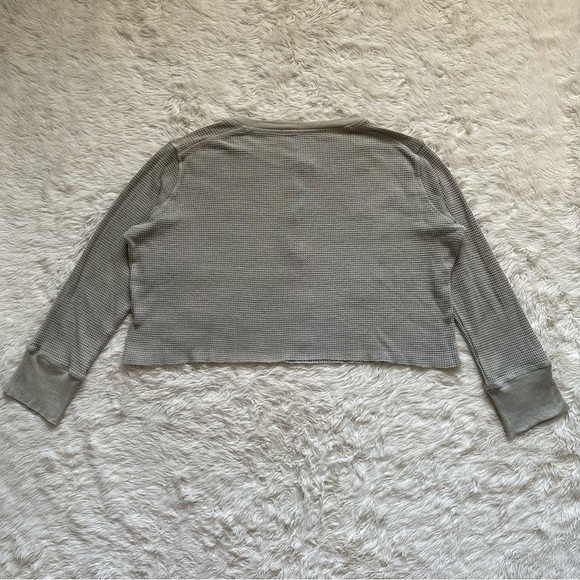 Monrow Top Oversized Crop Henley Thermal Shirt Star Embroidered Long Sleeve S - Picture 4 of 10